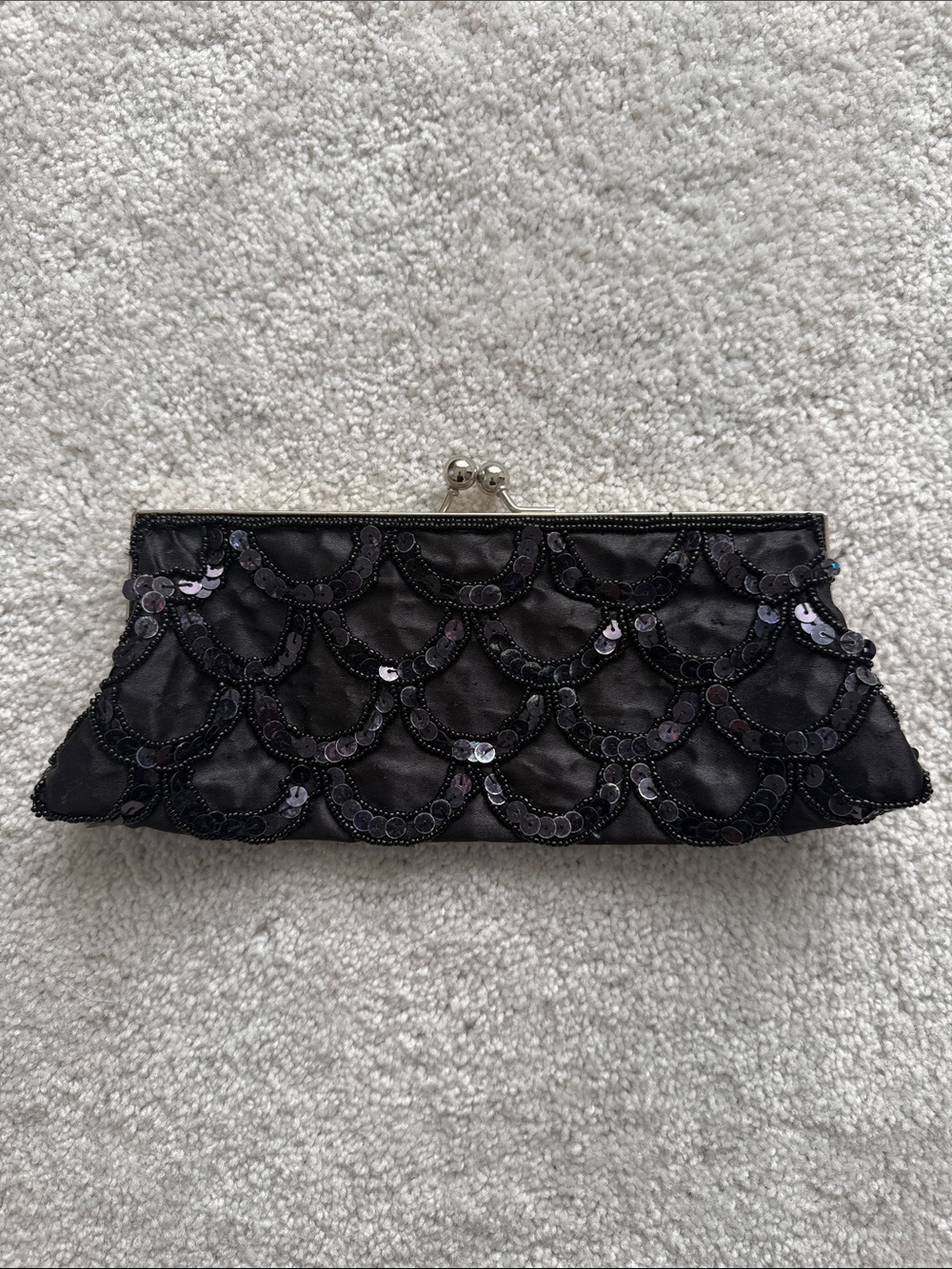 Black Sequin Scallop Wristlet Clutch